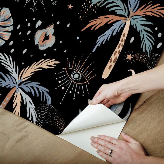 RoomMates Black Nuit Tropicale Peel & Stick Wallpaper